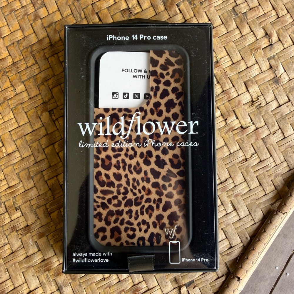 Wildflower iPhone 14 Pro Case Brown Leopard Print Meow Limited Edition Cover NEW